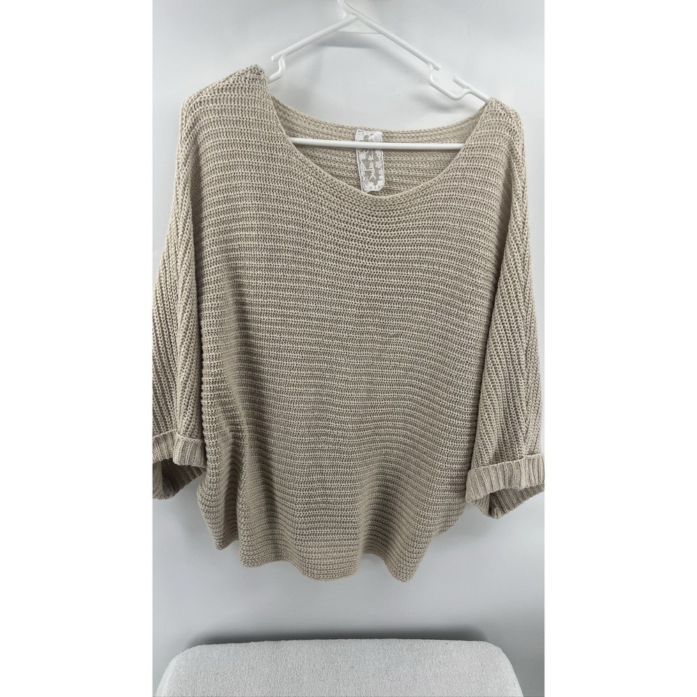 Sadie Women's Beige Open Knit Sweater Scoop Neck Short Sleeve Top Sz S